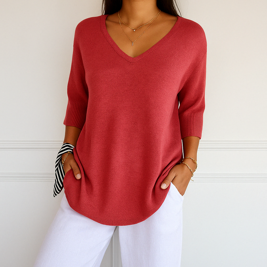 Coraline Women's V-Neck Sweater – Fine Knit, Soft & Elegant for a Refined Style