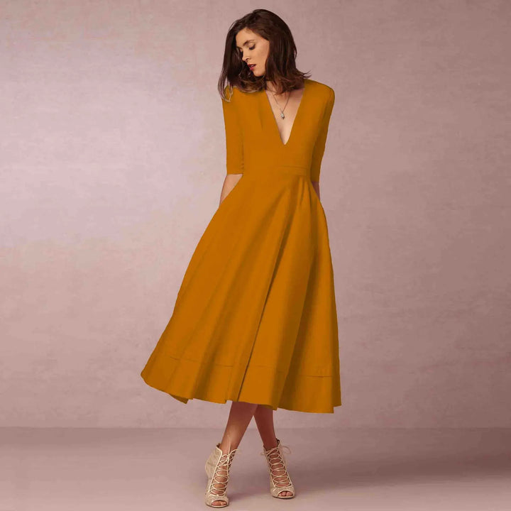Ivory Midi Dress for Women – Fitted Cotton Dress with Elegant Cut