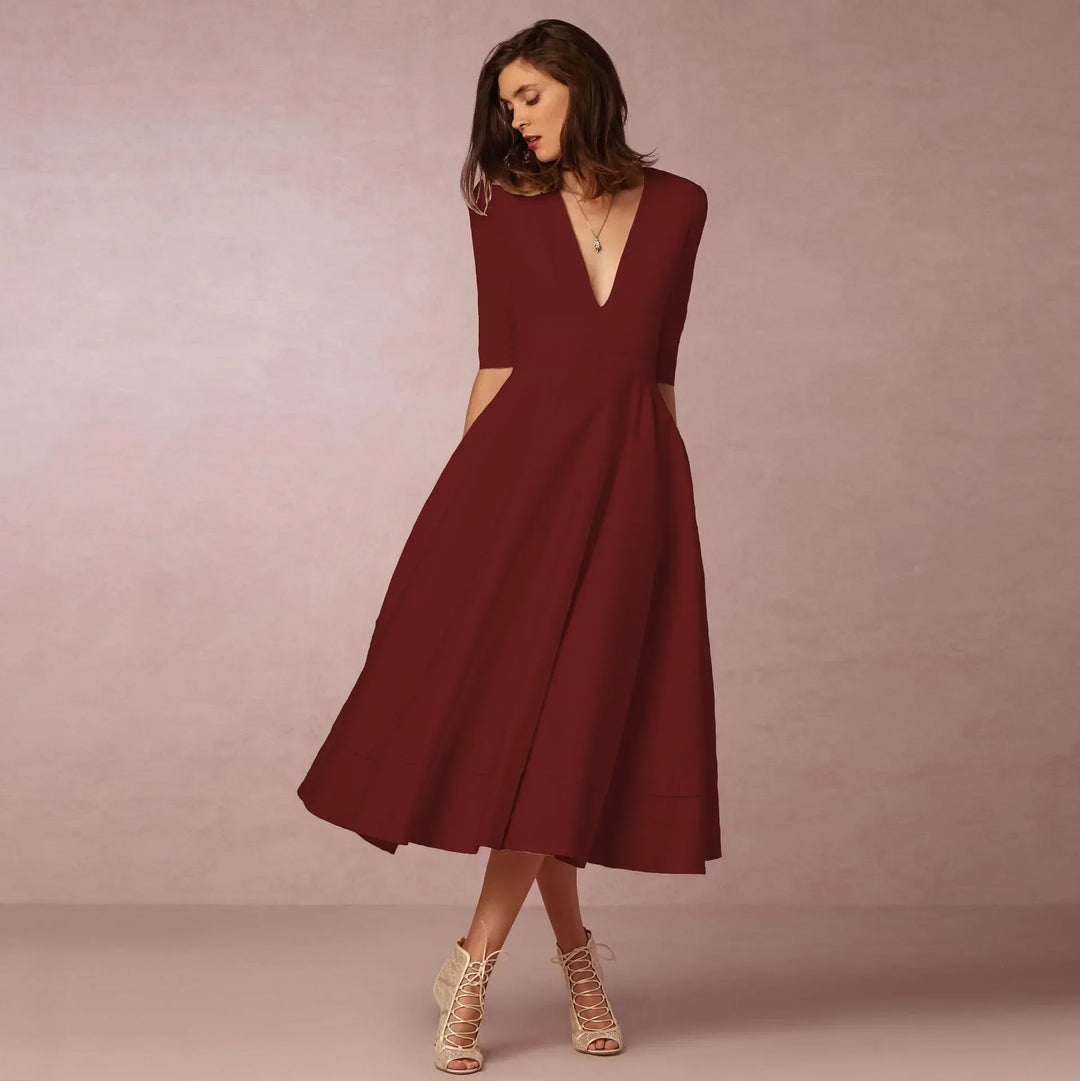 Ivory Midi Dress for Women – Fitted Cotton Dress with Elegant Cut