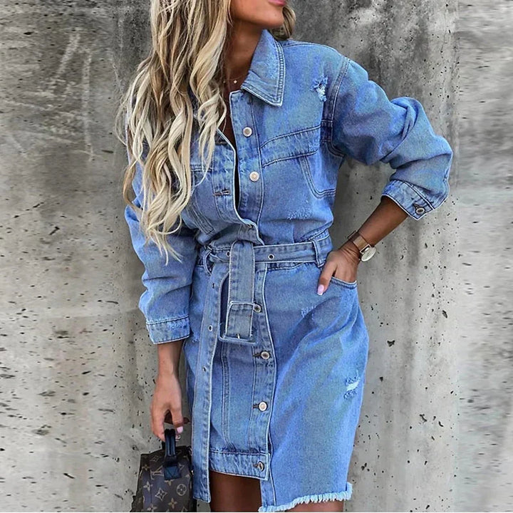 Reyhan Women's Denim Dress – Long Sleeve Denim Dress, Comfortable & Versatile