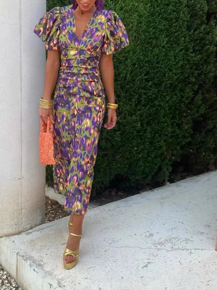 Noor™ - Mid-Length Dress with Puff Sleeves