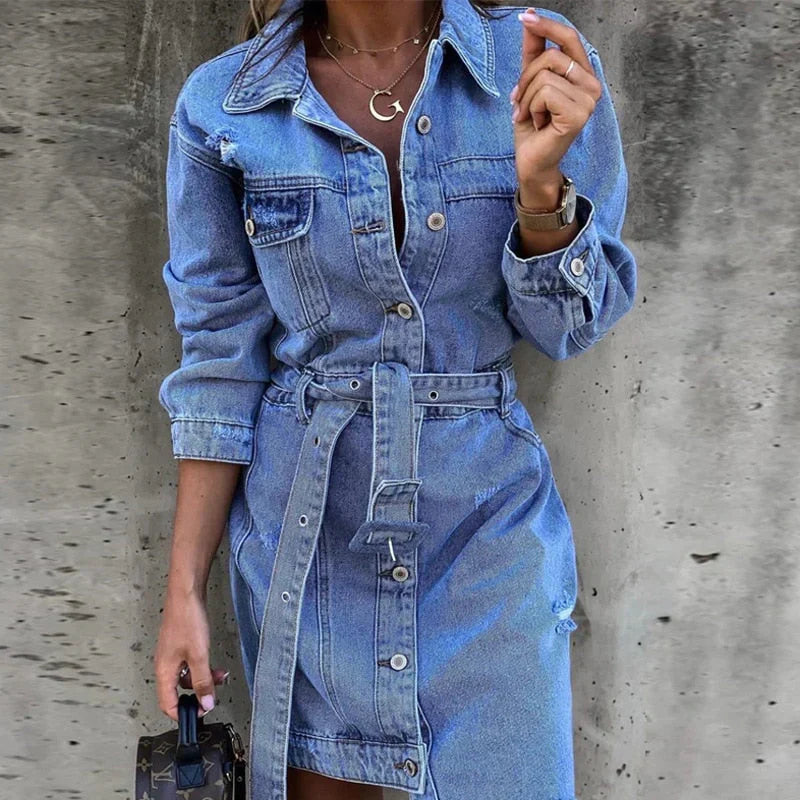 Reyhan Women's Denim Dress – Long Sleeve Denim Dress, Comfortable & Versatile