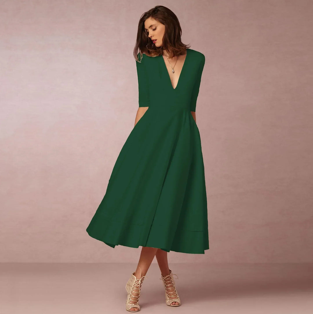 Ivory Midi Dress for Women – Fitted Cotton Dress with Elegant Cut