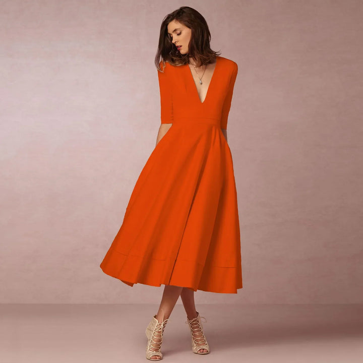 Ivory Midi Dress for Women – Fitted Cotton Dress with Elegant Cut