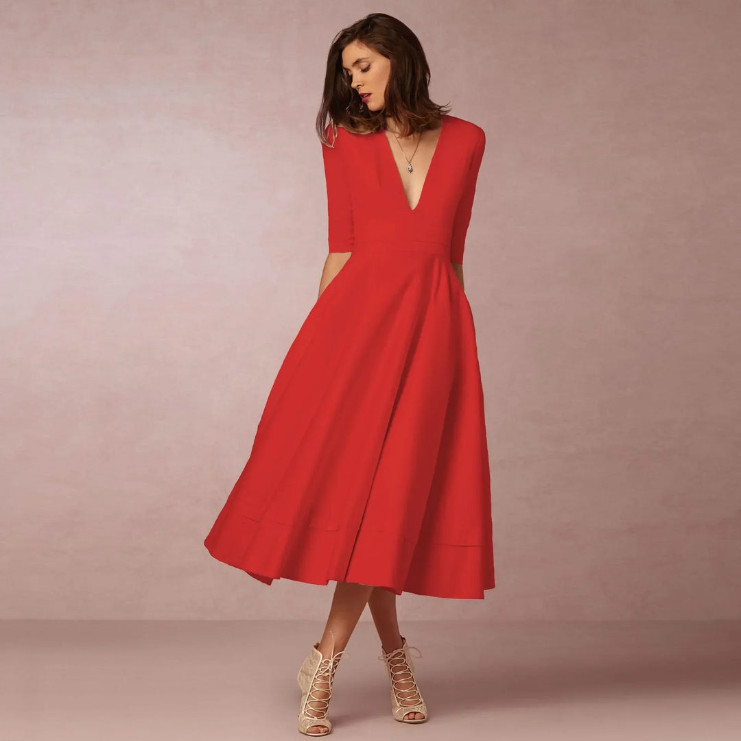 Ivory Midi Dress for Women – Fitted Cotton Dress with Elegant Cut
