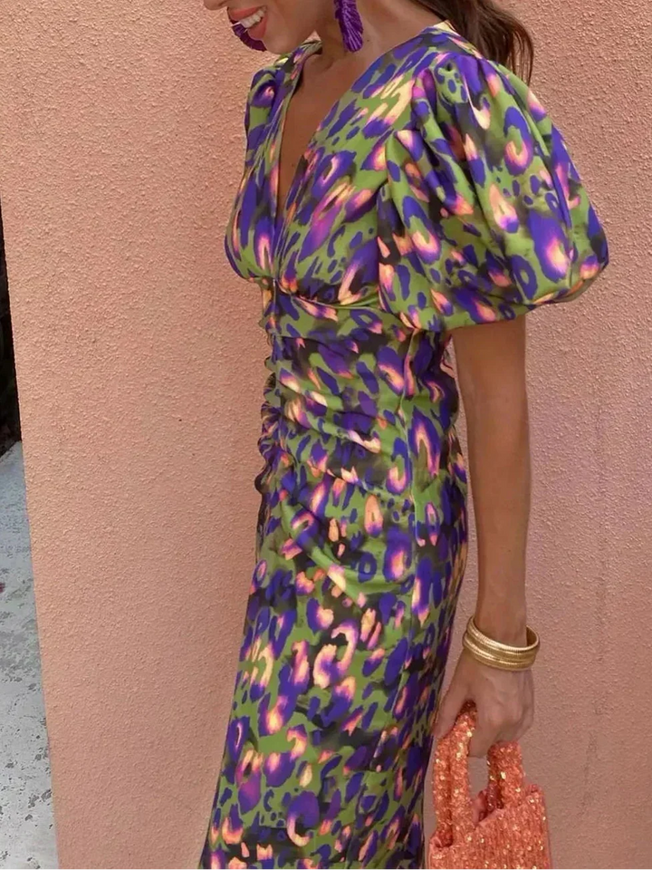 Noor™ - Mid-Length Dress with Puff Sleeves