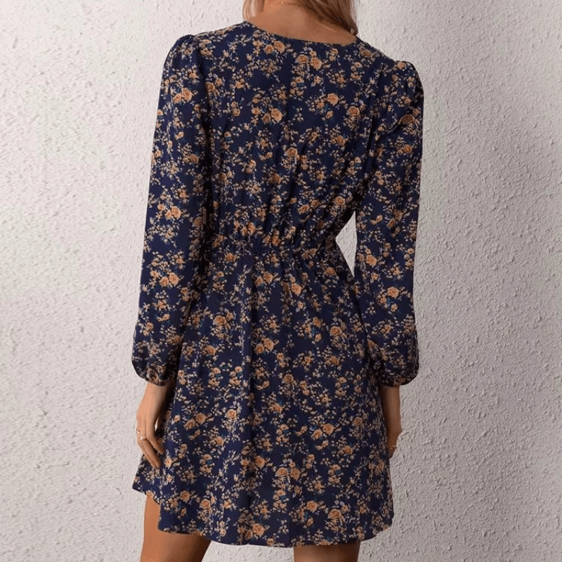 Selina Mini Dress for Women – Romantic Floral Print with V-Neck and Fitted, Flowing Cut