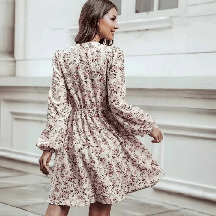 Selina Mini Dress for Women – Romantic Floral Print with V-Neck and Fitted, Flowing Cut