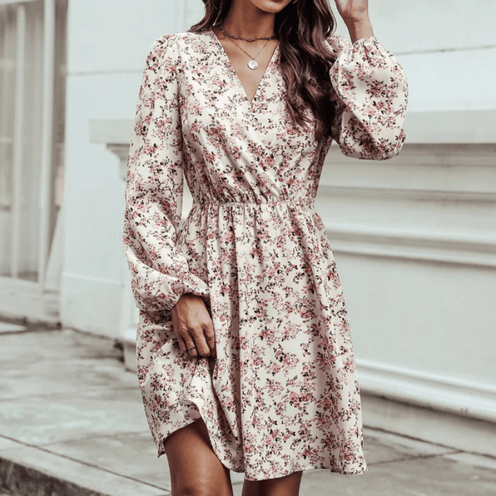 Selina Mini Dress for Women – Romantic Floral Print with V-Neck and Fitted, Flowing Cut