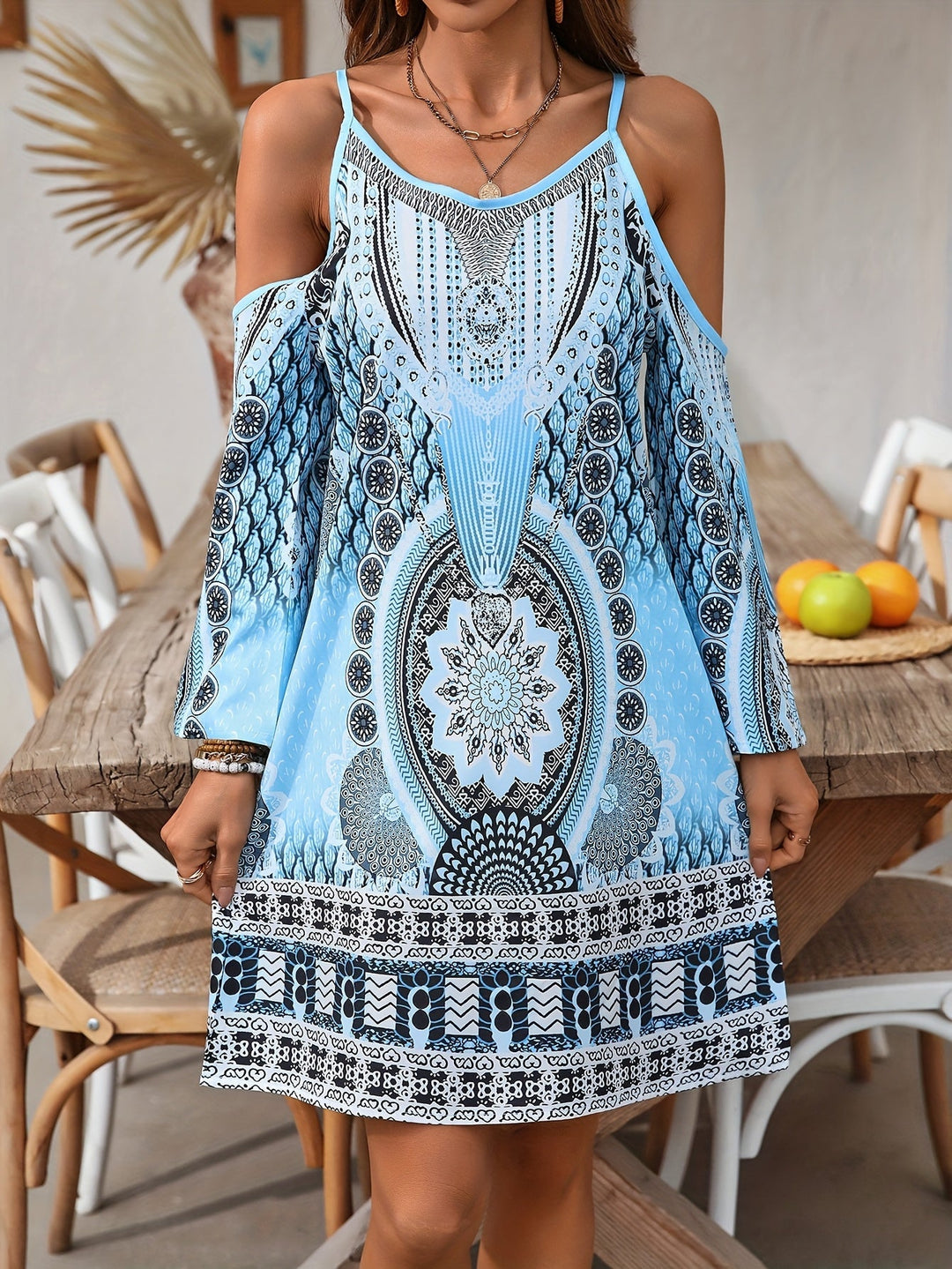 Soleandra Women's Dress – Chic Vintage Print Sleeveless Midi Bohemian Dress for Summer
