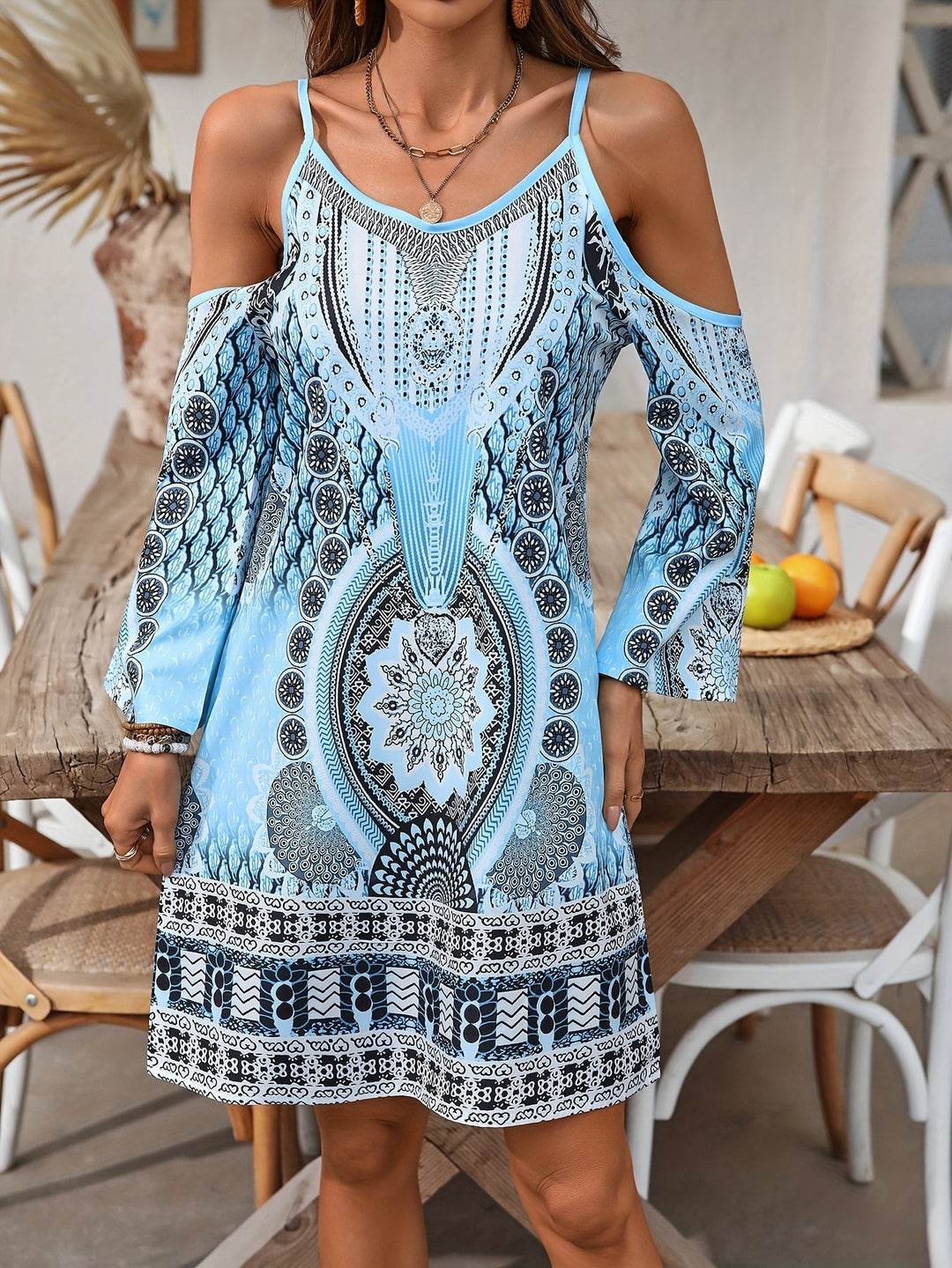 Soleandra Women's Dress – Chic Vintage Print Sleeveless Midi Bohemian Dress for Summer