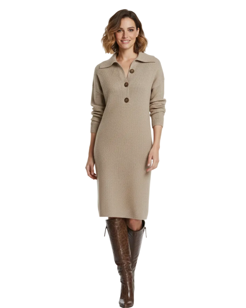 Desiree Midi Dress for Women – Comfortable Fit with Button Closure at the Collar, Elegant Daily Style