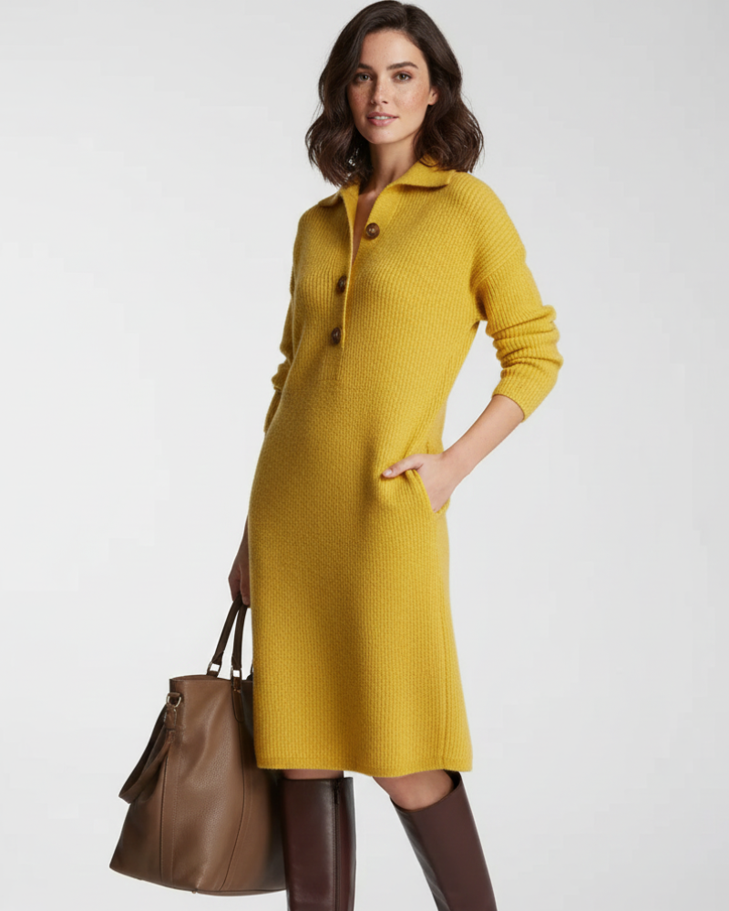 Desiree Midi Dress for Women – Comfortable Fit with Button Closure at the Collar, Elegant Daily Style