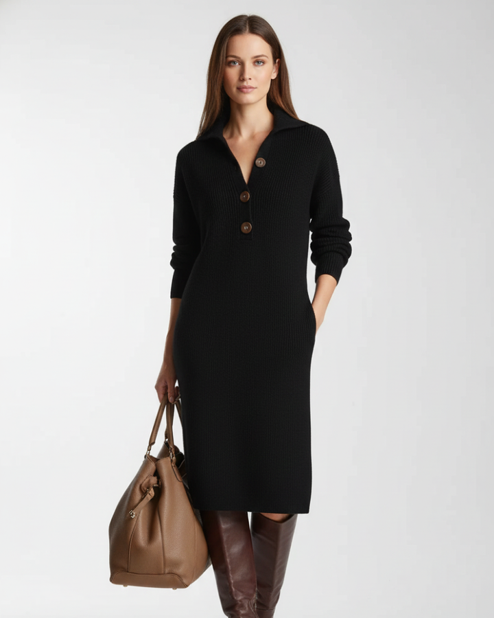 Desiree Midi Dress for Women – Comfortable Fit with Button Closure at the Collar, Elegant Daily Style