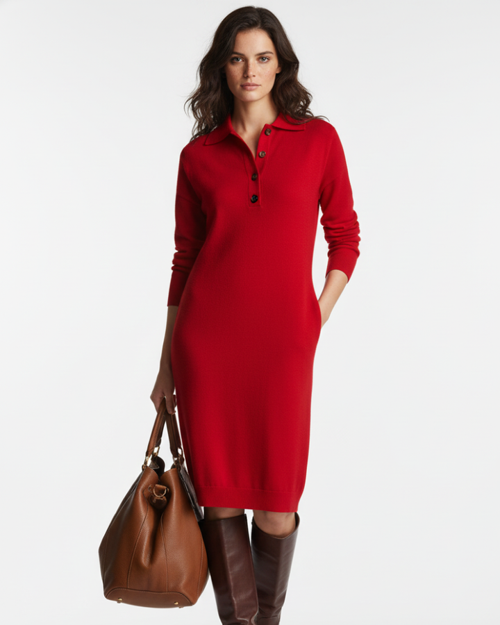Desiree Midi Dress for Women – Comfortable Fit with Button Closure at the Collar, Elegant Daily Style
