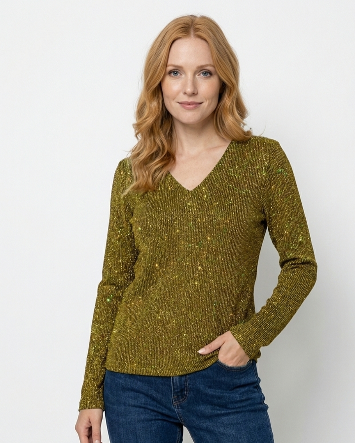 Zane Original Blouse Women V-Neck – Elegant Lightweight Glitter Blouse for Spring & Summer