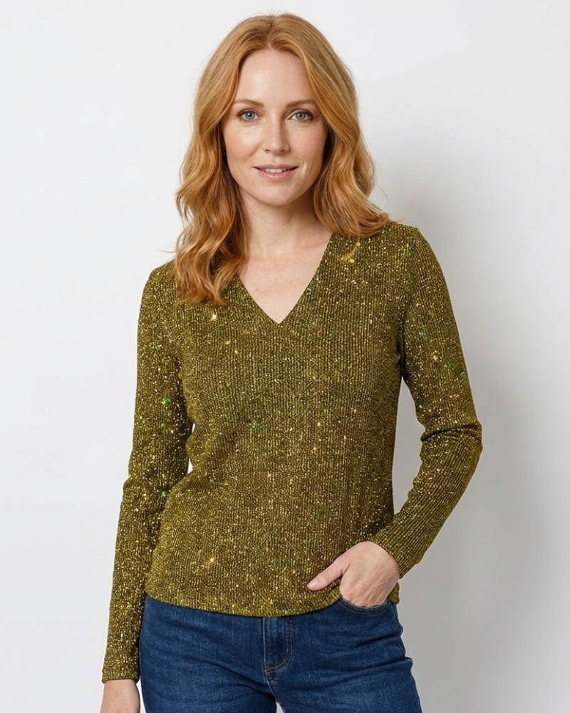 Zane Original Blouse Women V-Neck – Elegant Lightweight Glitter Blouse for Spring & Summer