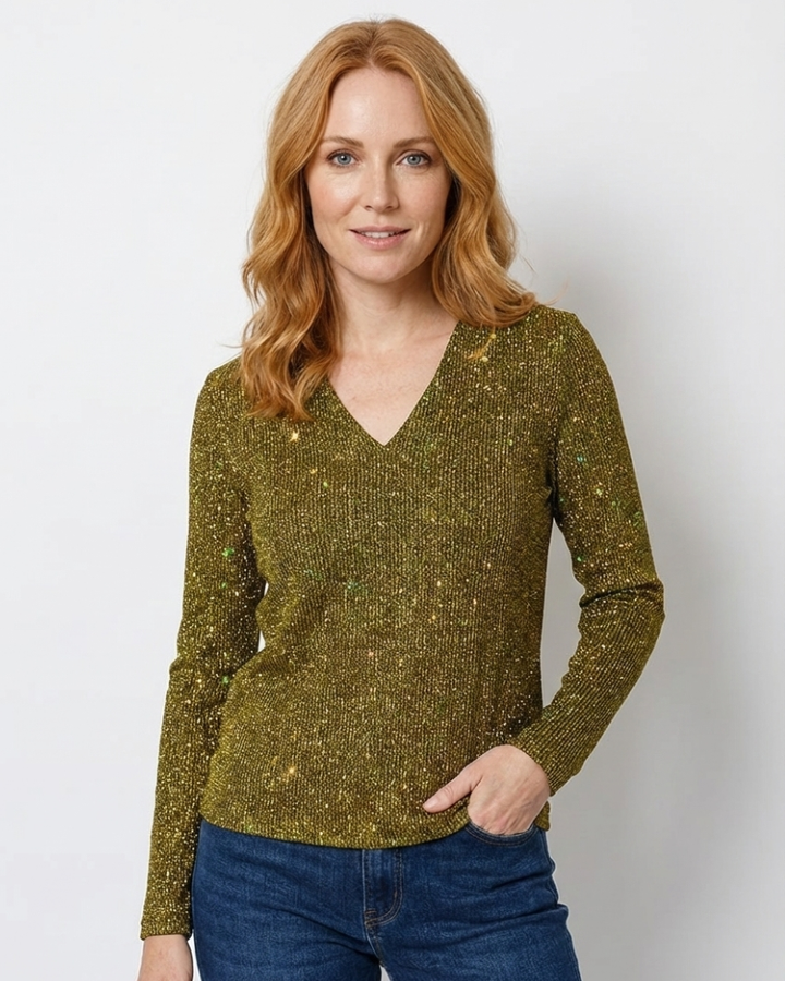 Zane Original Blouse Women V-Neck – Elegant Lightweight Glitter Blouse for Spring & Summer