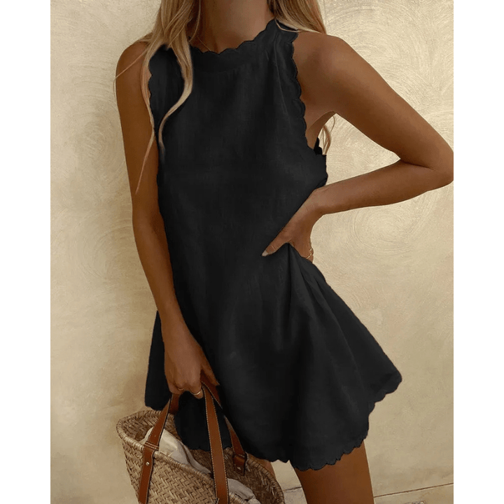 Tosca Midi Dress for Women – Lightweight Summer Dress with Elegant Scalloped Edges and Sleeveless Design