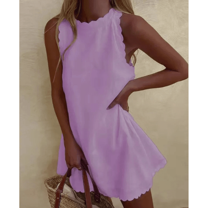 Tosca Midi Dress for Women – Lightweight Summer Dress with Elegant Scalloped Edges and Sleeveless Design