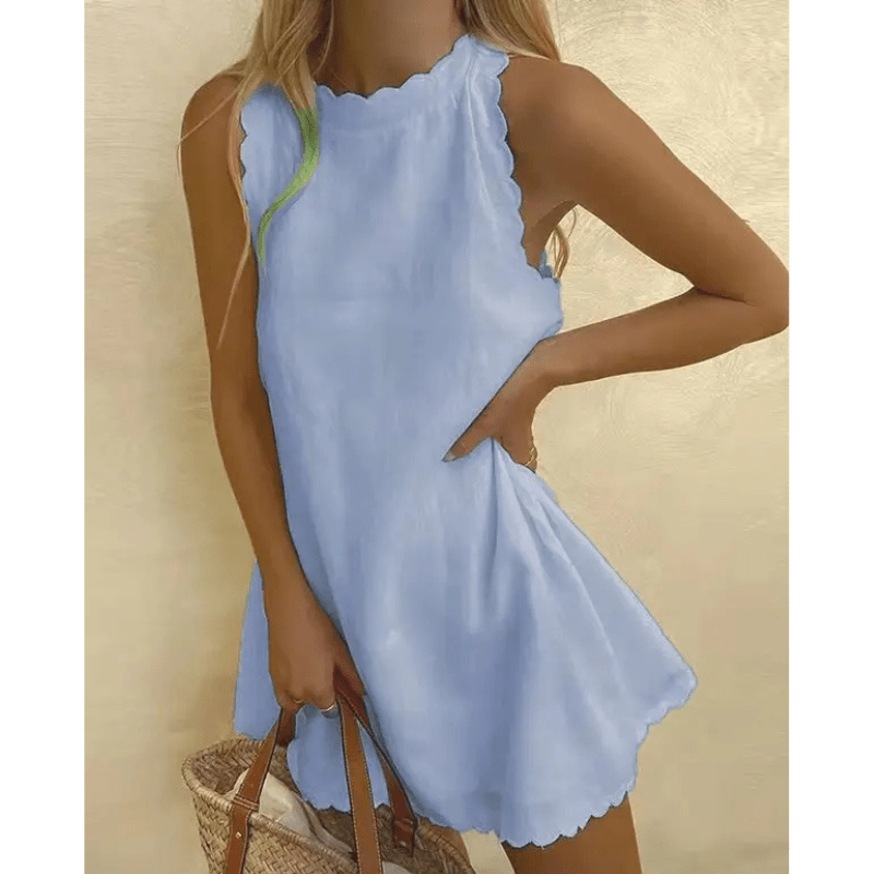 Tosca Midi Dress for Women – Lightweight Summer Dress with Elegant Scalloped Edges and Sleeveless Design