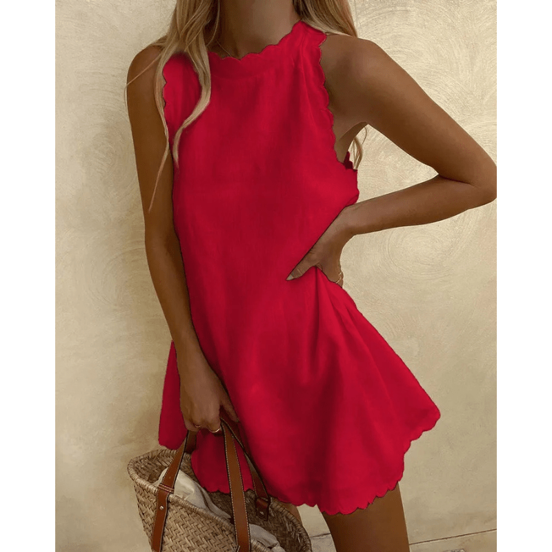 Tosca Midi Dress for Women – Lightweight Summer Dress with Elegant Scalloped Edges and Sleeveless Design