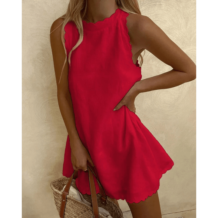 Tosca Midi Dress for Women – Lightweight Summer Dress with Elegant Scalloped Edges and Sleeveless Design