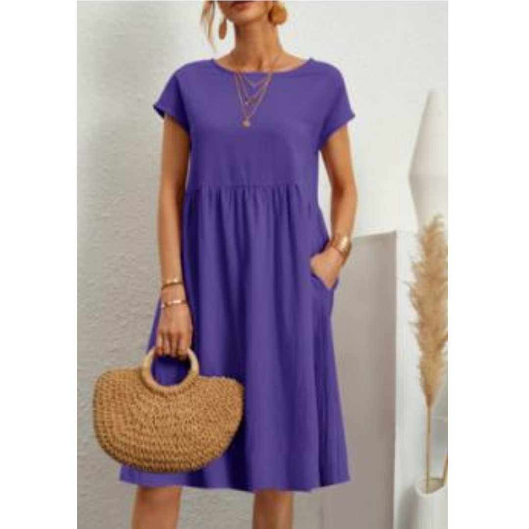 Summer Dress for Women Aria – Comfortable Empire Dress with Pockets & Light Short Sleeves