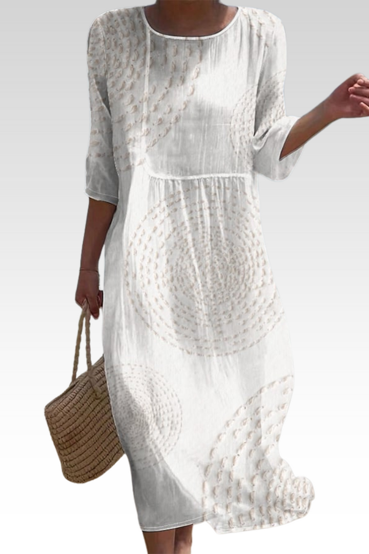 Mira | Airy Linen Dress with Embroidery Details & 3/4 Sleeves