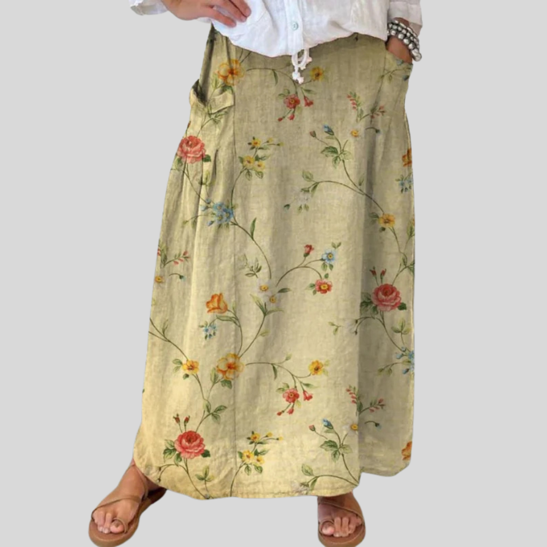 Mella™ | Retro Elegant Floral Art Elastic Waistband Pocket Skirt