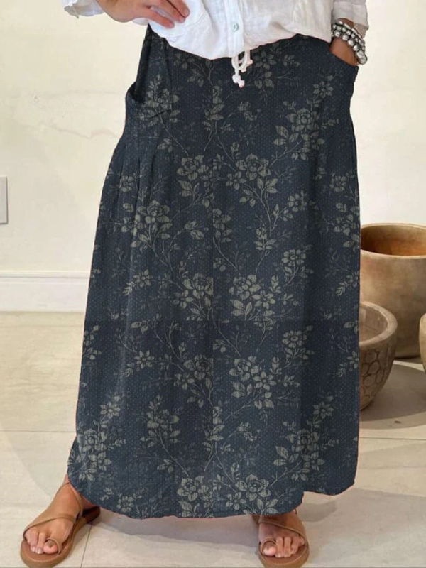 Princess™ | Vintage Floral Elastic Waistband Pocket Skirt