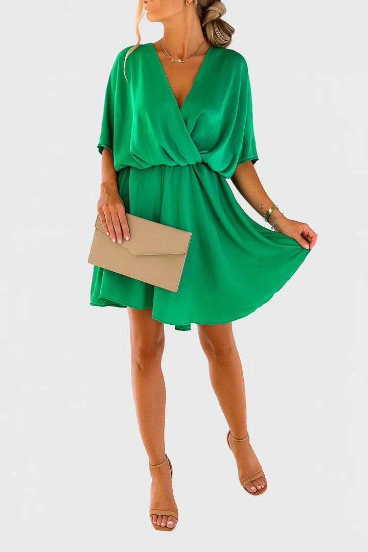 Aleena Short Chiffon Dress – Elegant V-Neck Dress with Bow and Lightweight Design