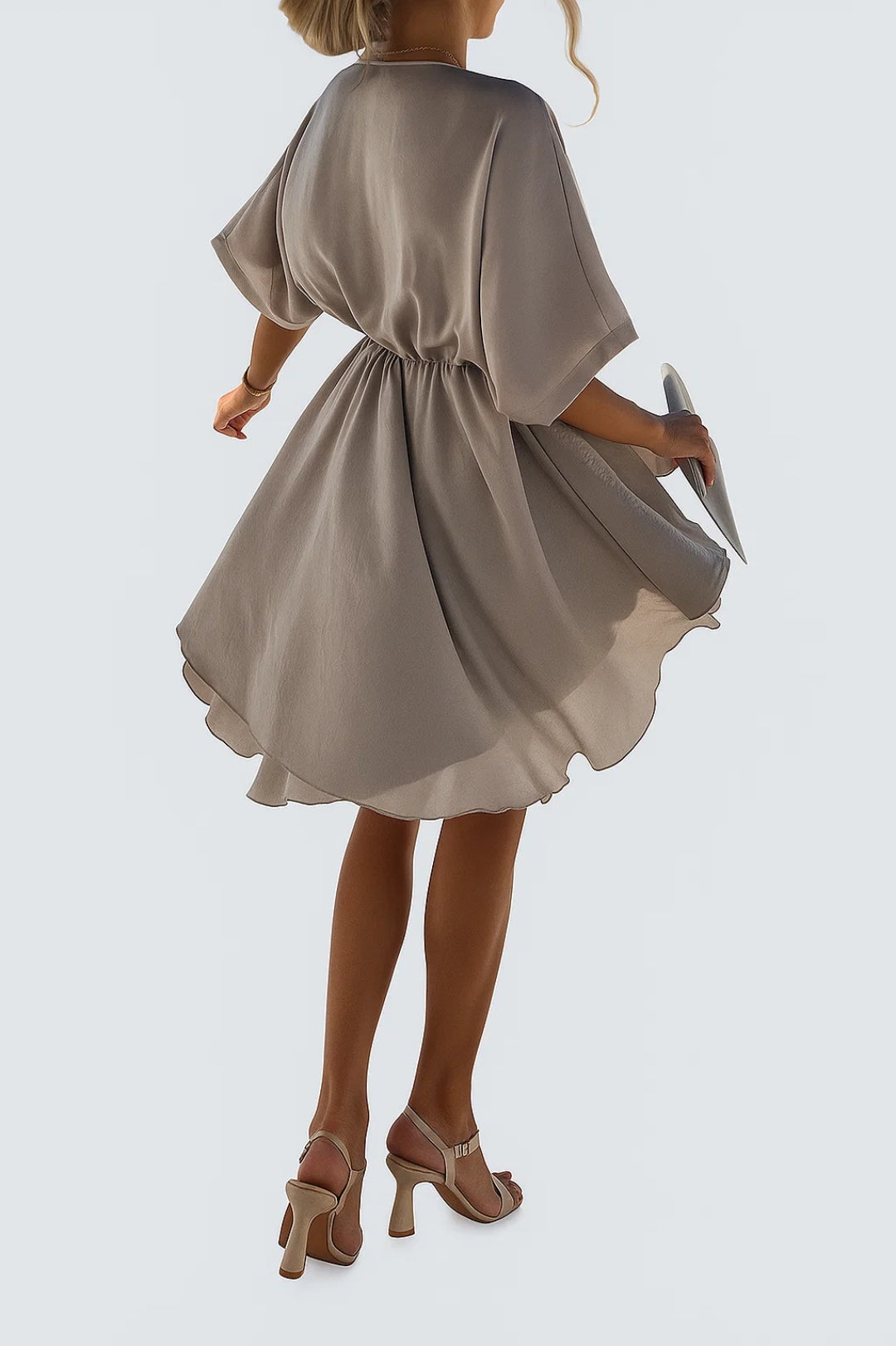 Aleena Short Chiffon Dress – Elegant V-Neck Dress with Bow and Lightweight Design
