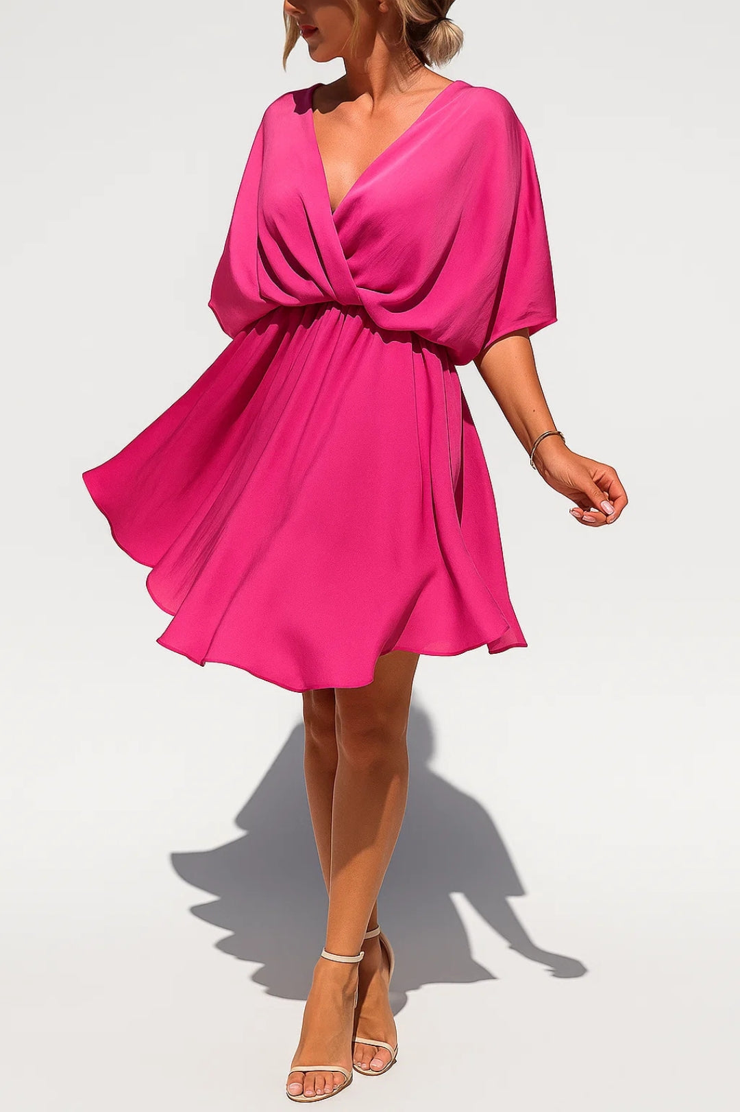 Aleena Short Chiffon Dress – Elegant V-Neck Dress with Bow and Lightweight Design