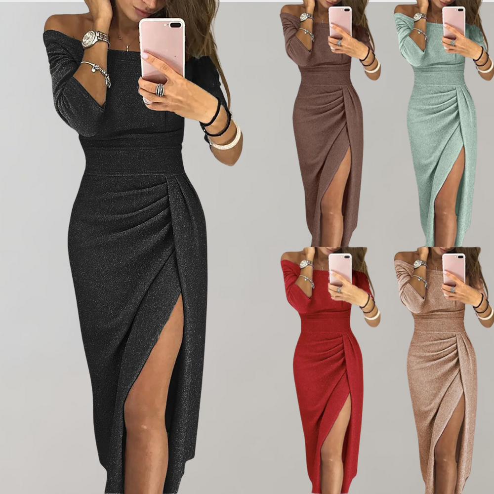 Vilja Glitter Dress for Women – Long Short Sleeve Dress with Shiny Details for Festive Occasions