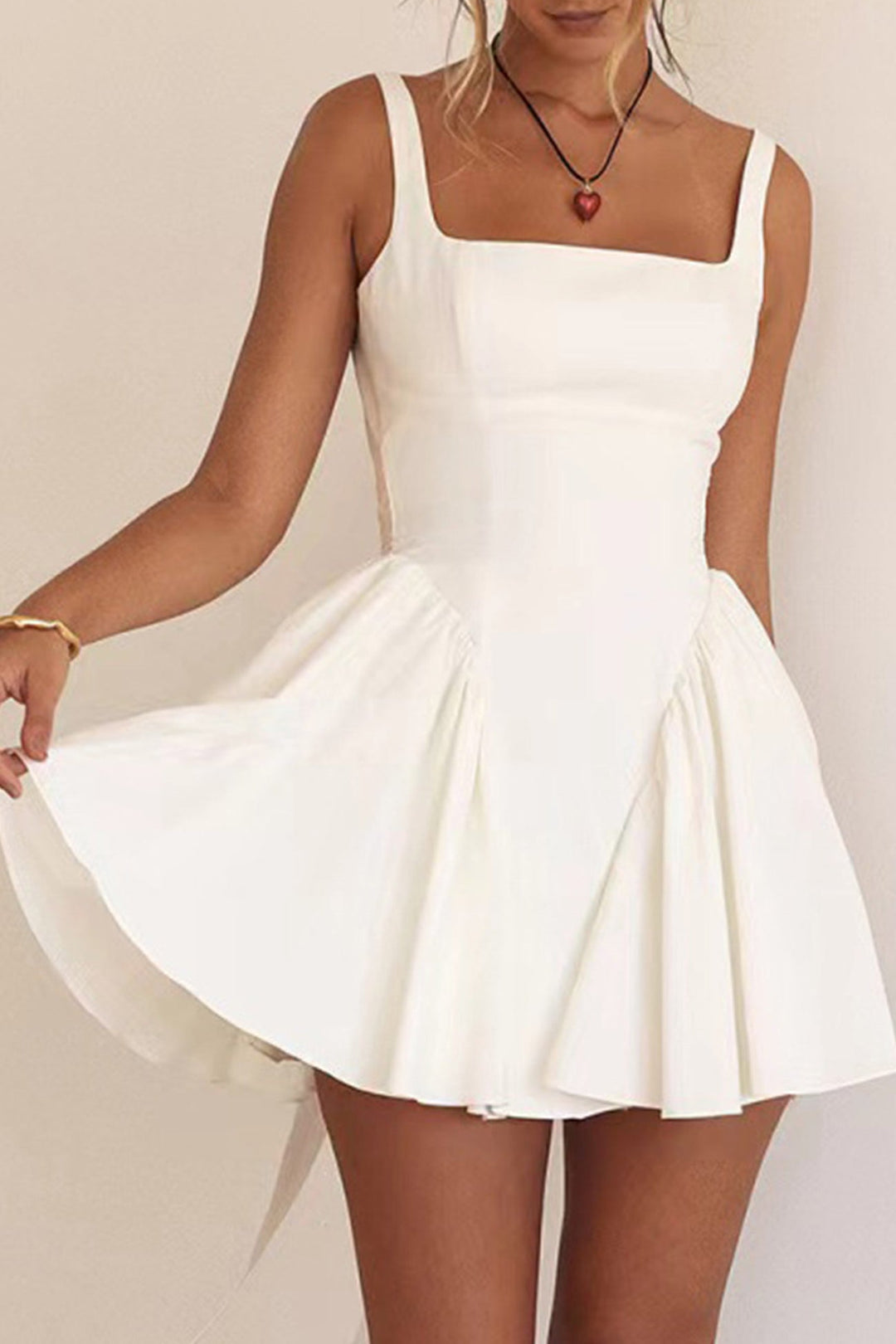 Trixie Mini Dress for Women – Sleeveless Backless Dress with Square Neckline & Bow at the Back
