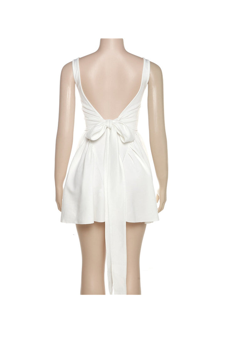 Trixie Mini Dress for Women – Sleeveless Backless Dress with Square Neckline & Bow at the Back