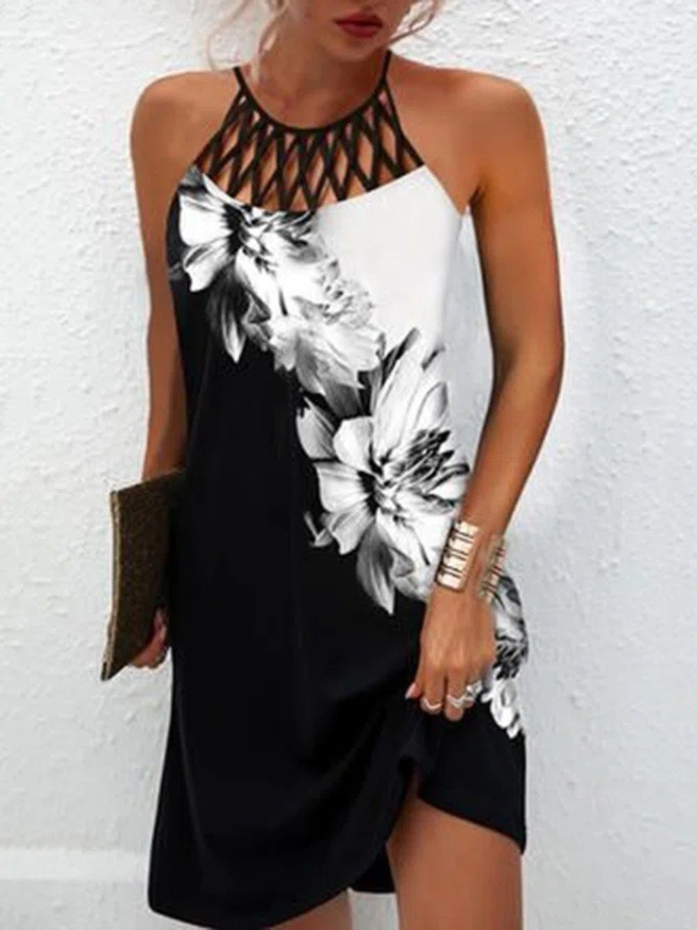 Emily Summer Dress for Women – Tropical Print Halter Dress with Flowing Cut for Beach & Brunch