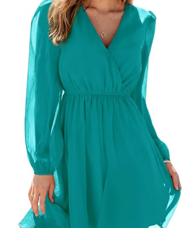 Zaya Women's Dress – Mini Wrap, V-Neck & Floral Print Long Sleeve Elegant