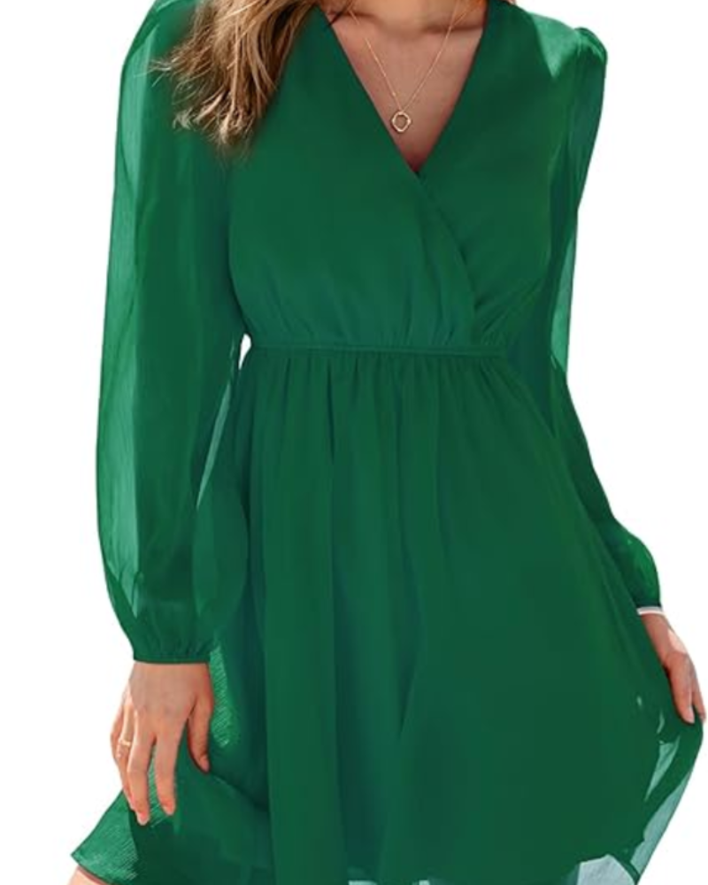 Zaya Women's Dress – Mini Wrap, V-Neck & Floral Print Long Sleeve Elegant