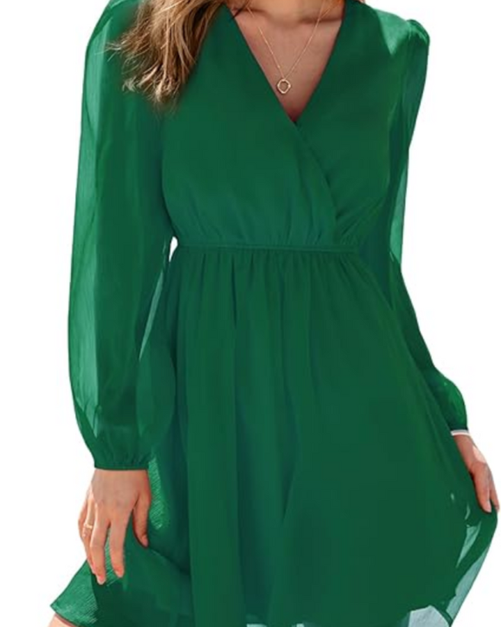 Zaya Women's Dress – Mini Wrap, V-Neck & Floral Print Long Sleeve Elegant