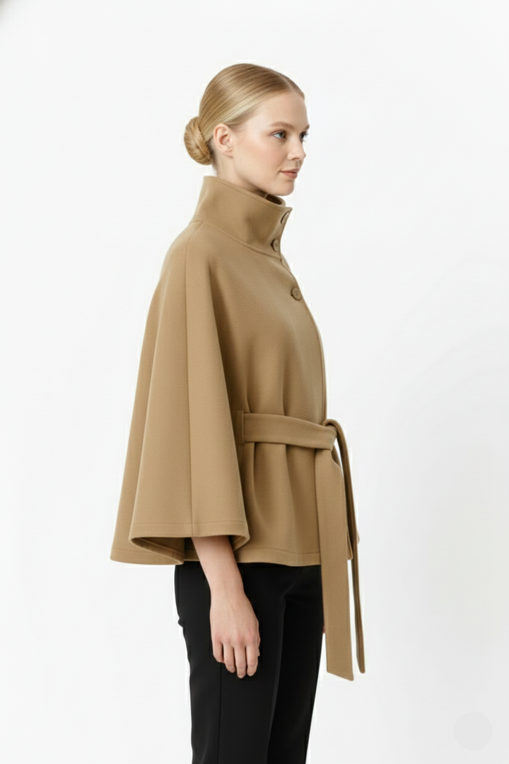 Ivanna Women's Wool Coat – Elegant High Collar with Removable Belt & Relaxed Fit