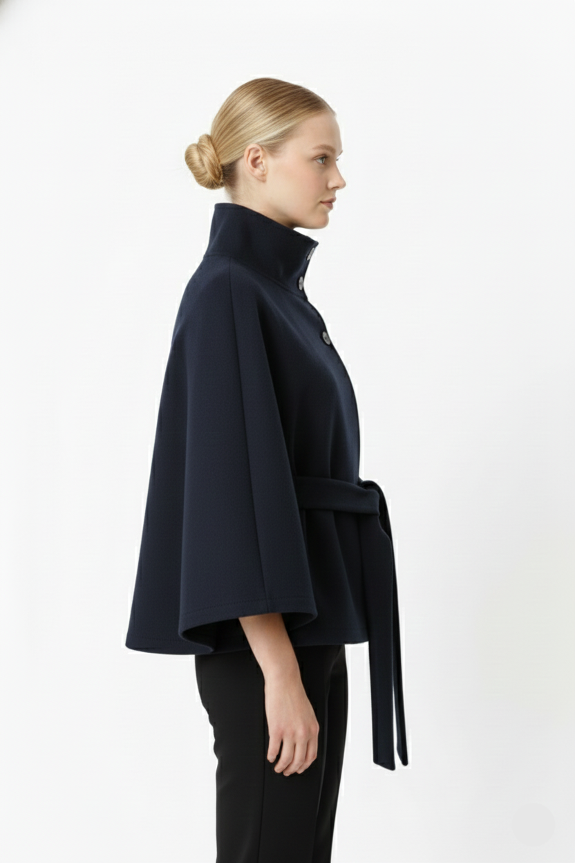 Ivanna Women's Wool Coat – Elegant High Collar with Removable Belt & Relaxed Fit