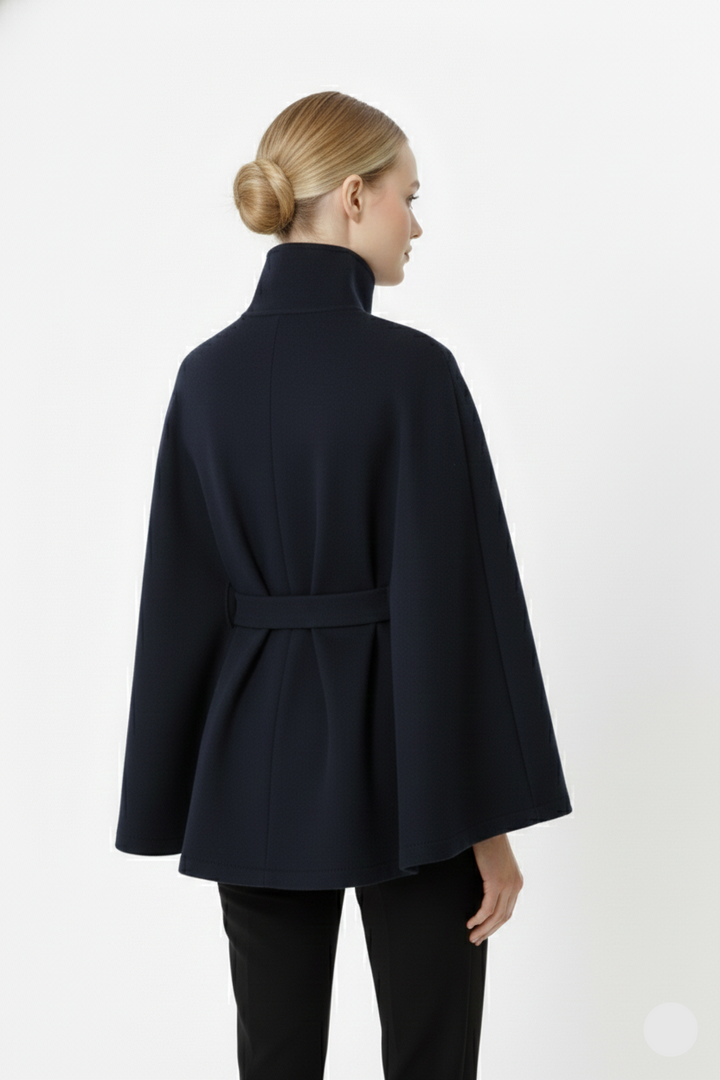 Ivanna Women's Wool Coat – Elegant High Collar with Removable Belt & Relaxed Fit