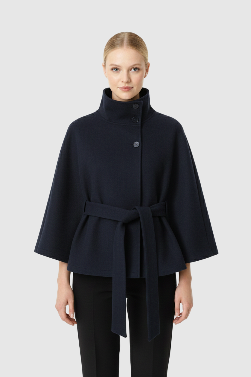 Ivanna Women's Wool Coat – Elegant High Collar with Removable Belt & Relaxed Fit