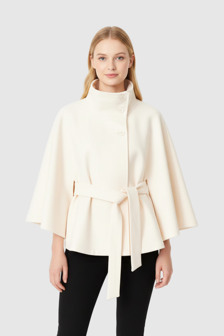 Ivanna Women's Wool Coat – Elegant High Collar with Removable Belt & Relaxed Fit