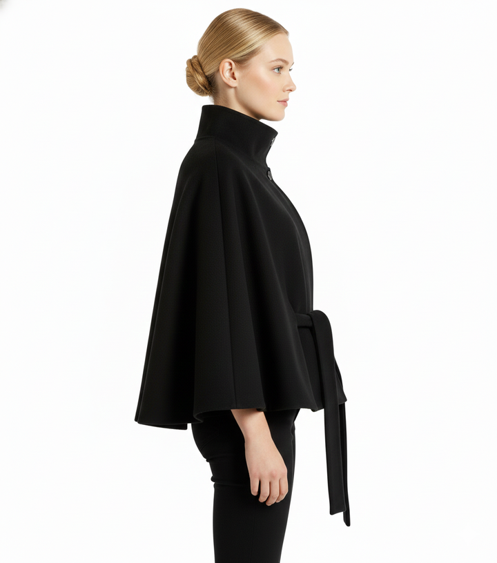 Ivanna Women's Wool Coat – Elegant High Collar with Removable Belt & Relaxed Fit
