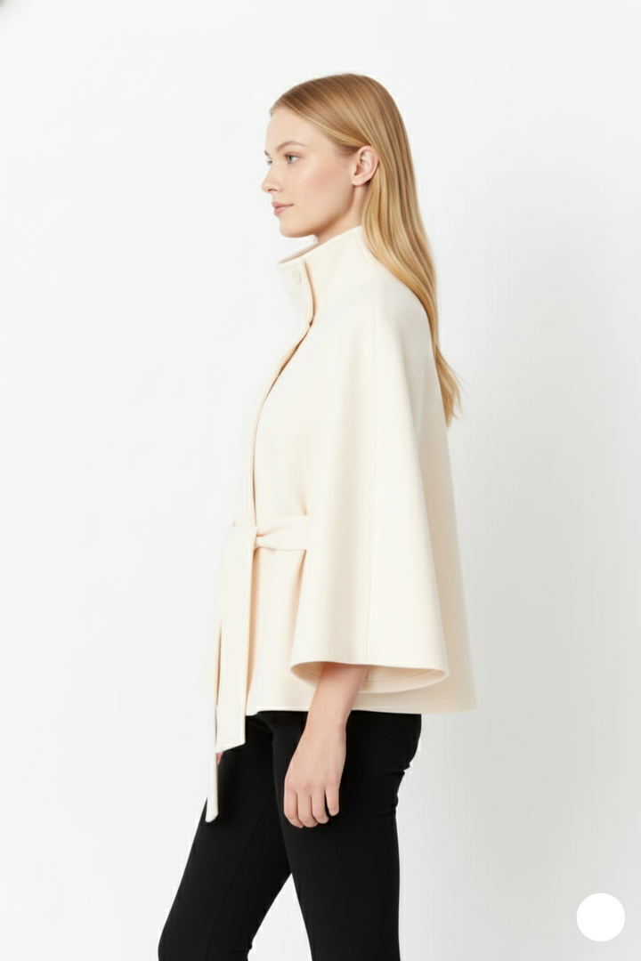 Ivanna Women's Wool Coat – Elegant High Collar with Removable Belt & Relaxed Fit