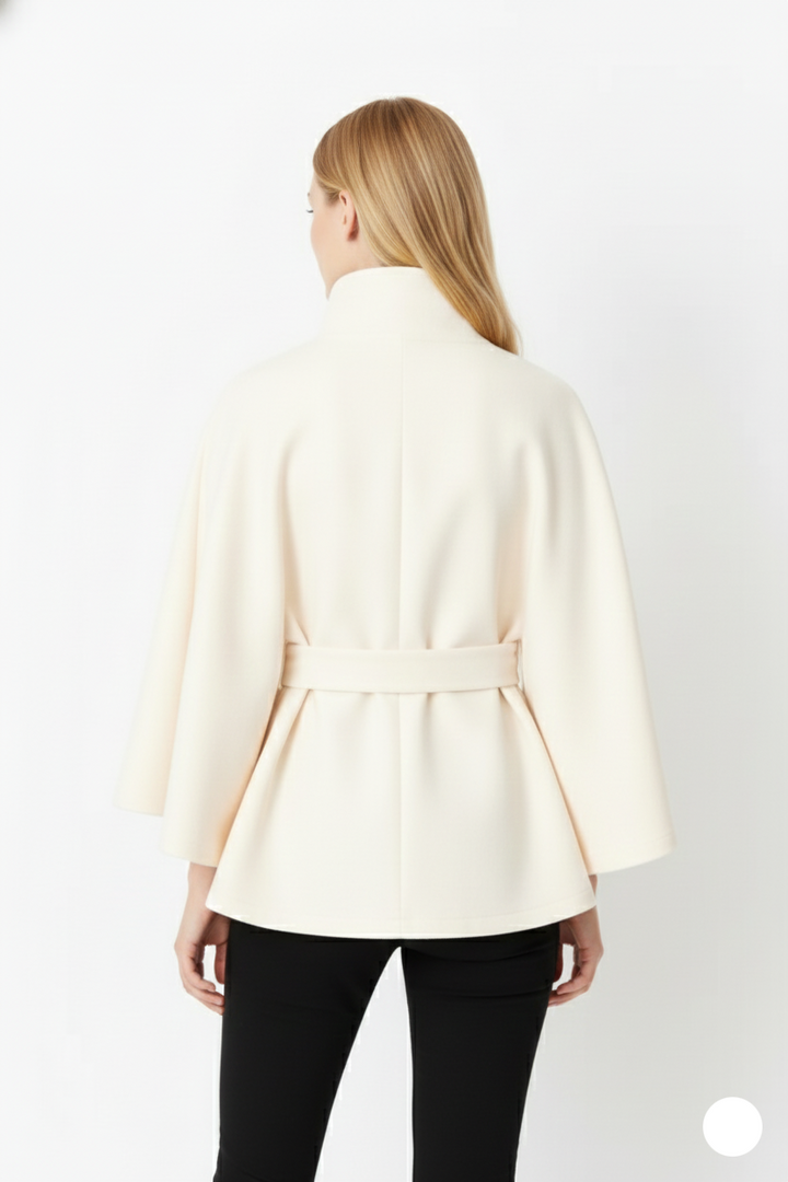 Ivanna Women's Wool Coat – Elegant High Collar with Removable Belt & Relaxed Fit