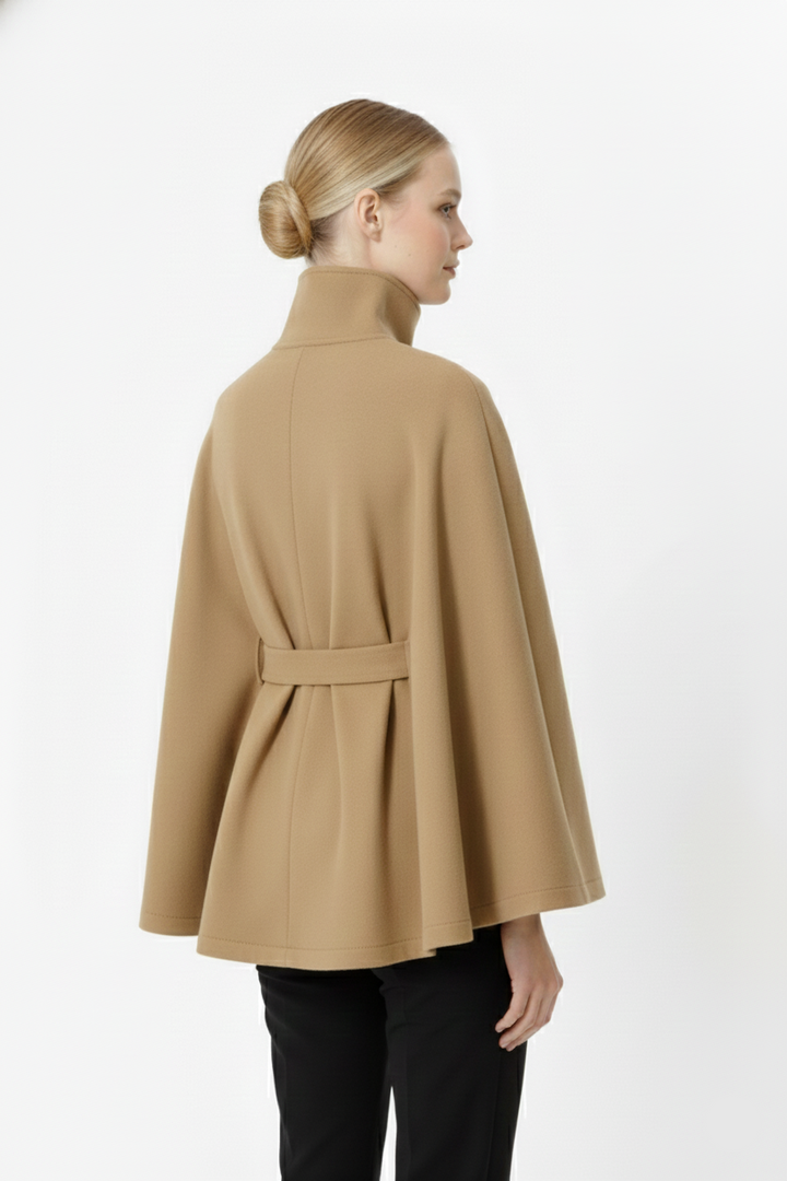 Ivanna Women's Wool Coat – Elegant High Collar with Removable Belt & Relaxed Fit